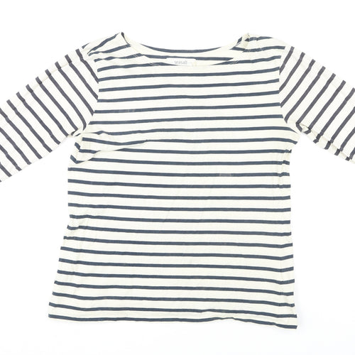 Seasalt Womens White Striped Cotton Basic T-Shirt Size 14 Round Neck