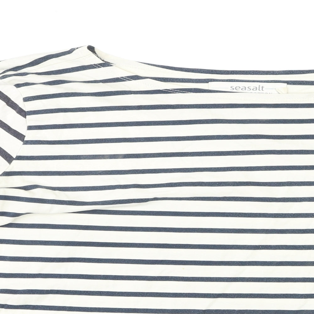 Seasalt Womens White Striped Cotton Basic T-Shirt Size 14 Round Neck