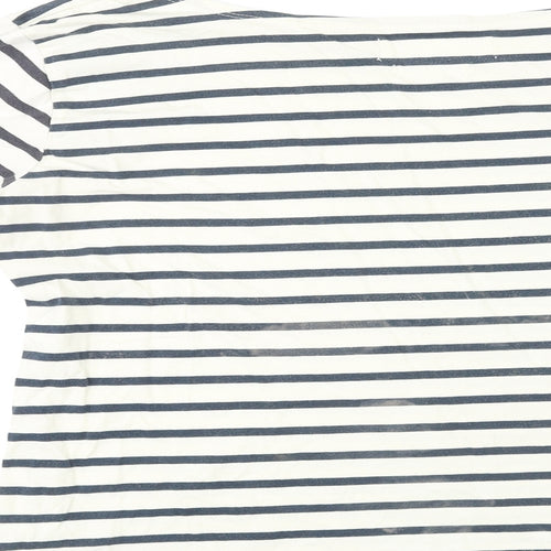 Seasalt Womens White Striped Cotton Basic T-Shirt Size 14 Round Neck