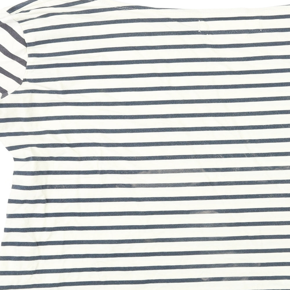Seasalt Womens White Striped Cotton Basic T-Shirt Size 14 Round Neck