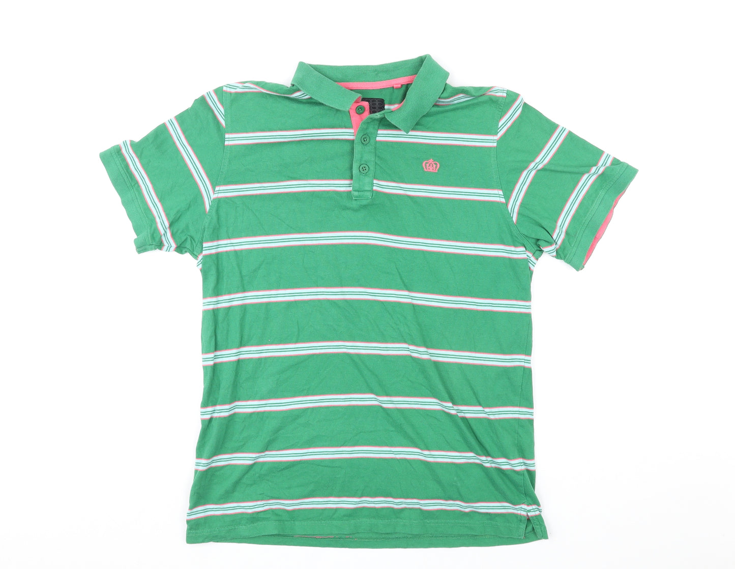 NEXT Mens Green Striped Cotton Polo Size M Collared Button