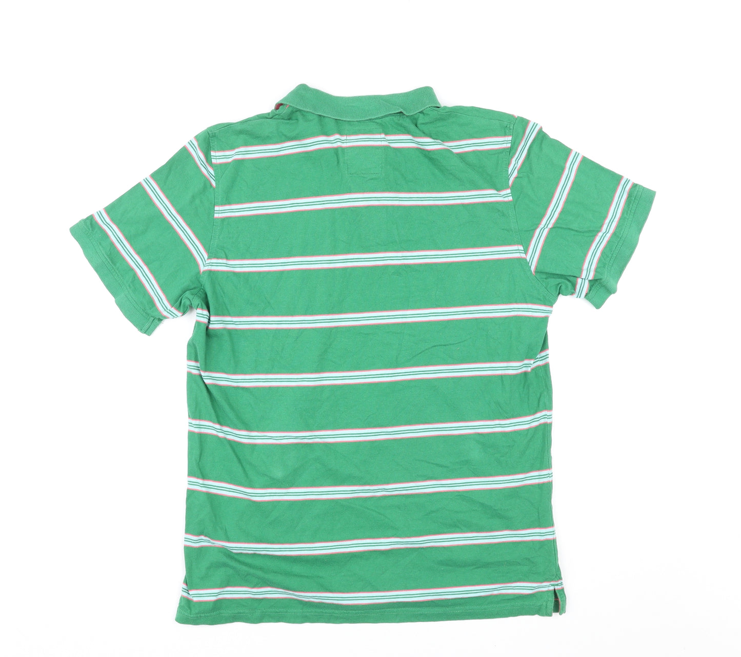 NEXT Mens Green Striped Cotton Polo Size M Collared Button
