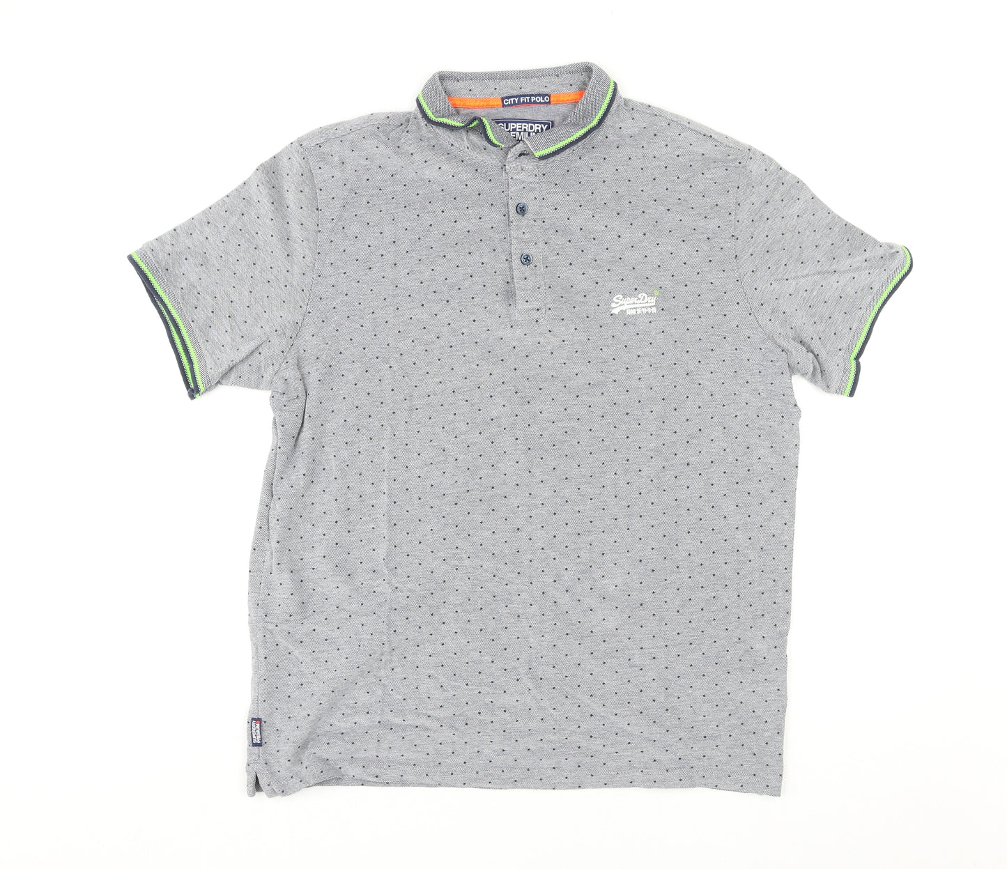 Superdry Mens Grey Spotted Polyester Polo Size XL Collared Pullover