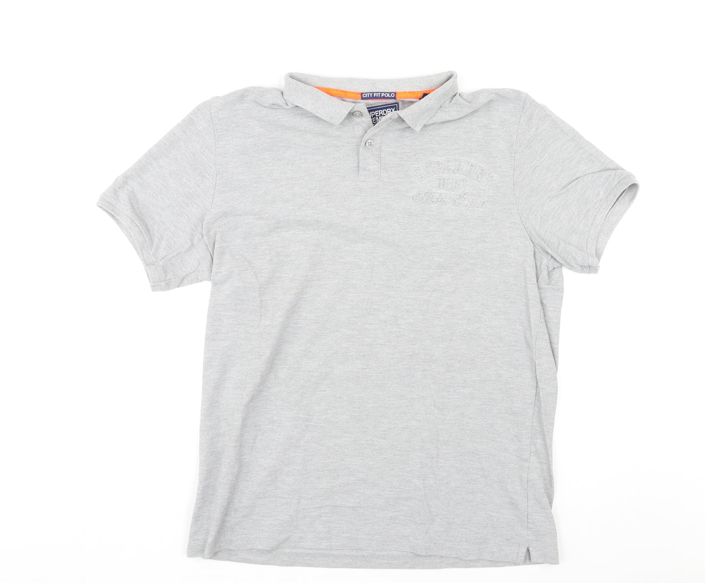 Superdry Mens Grey Cotton Polo Size 2XL Collared Button