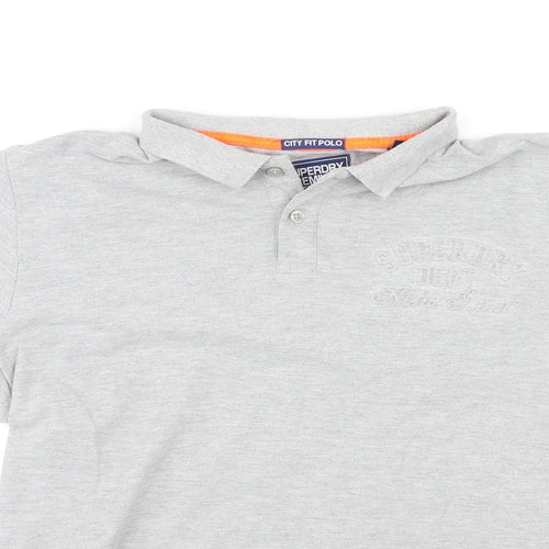 Superdry Mens Grey Cotton Polo Size 2XL Collared Button