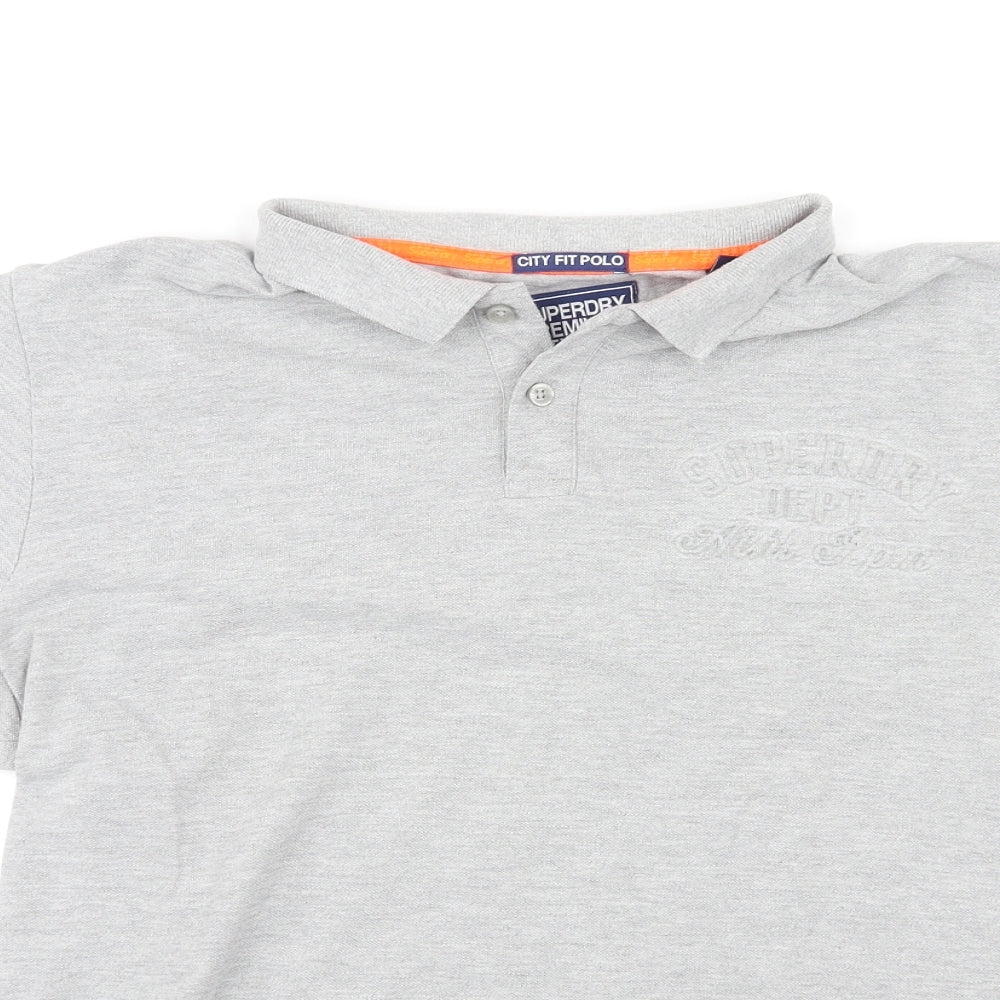 Superdry Mens Grey Cotton Polo Size 2XL Collared Button