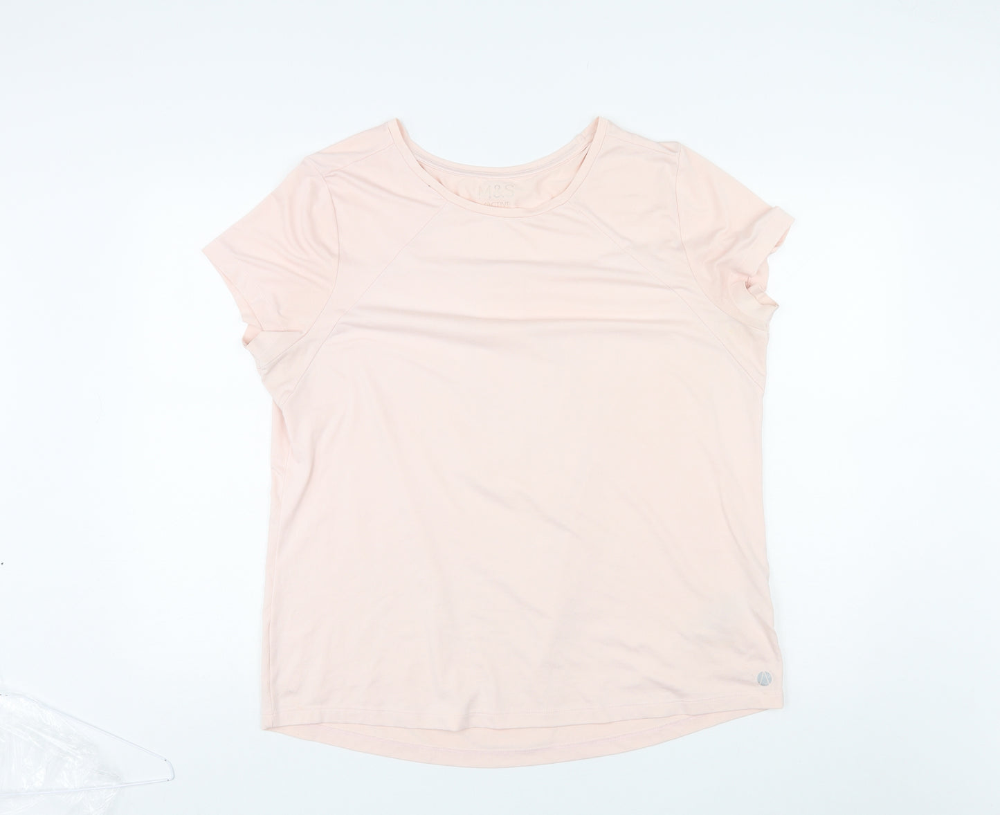 Marks and Spencer Womens Pink Polyester Basic T-Shirt Size 16 Round Neck Pullover