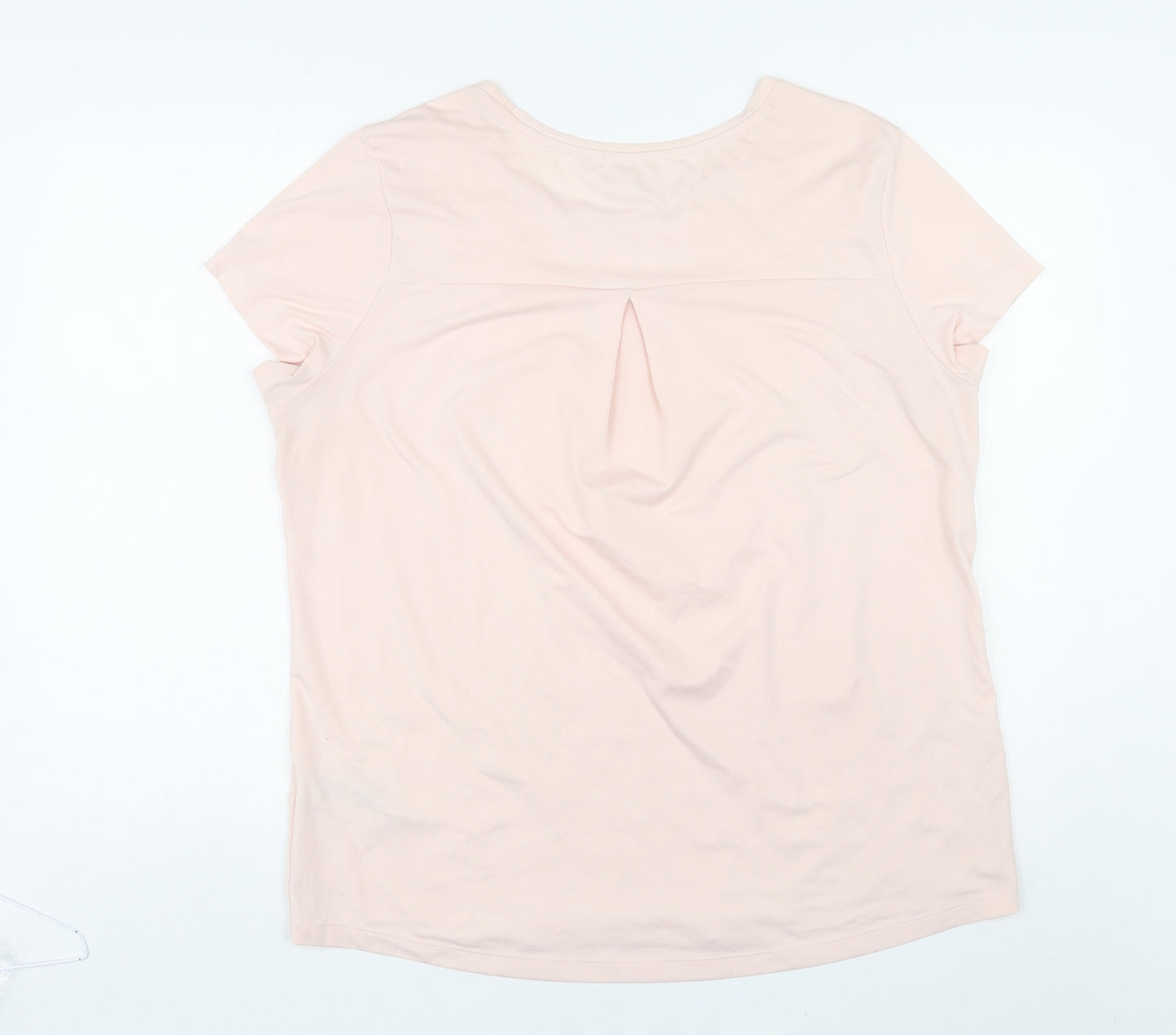 Marks and Spencer Womens Pink Polyester Basic T-Shirt Size 16 Round Neck Pullover