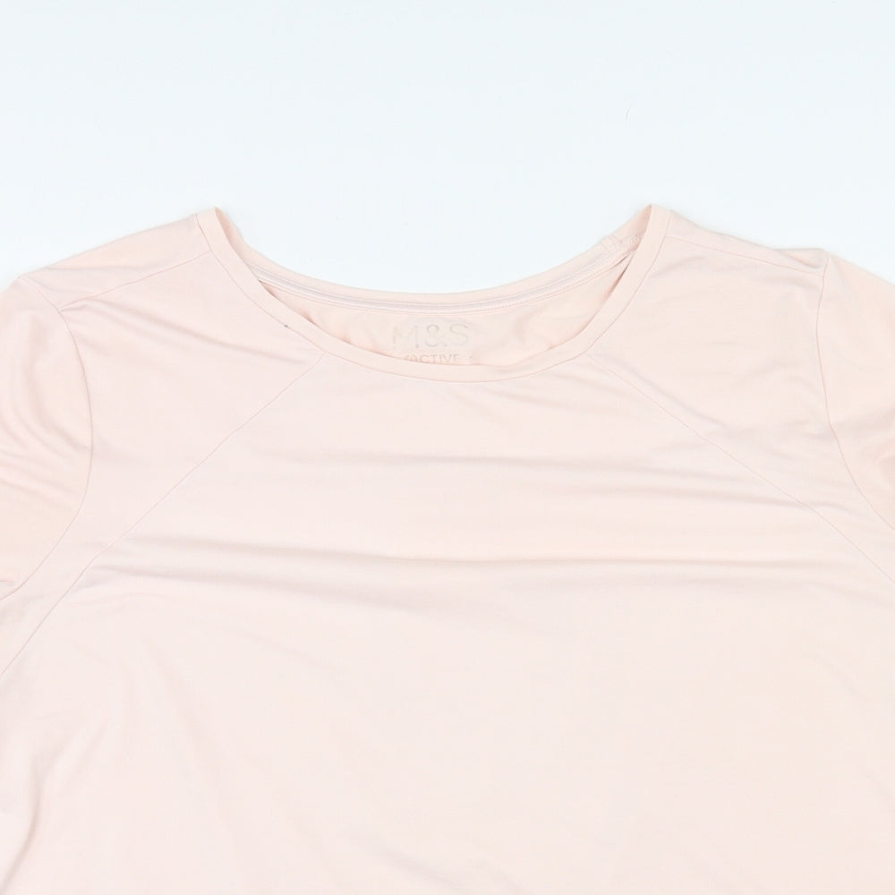 Marks and Spencer Womens Pink Polyester Basic T-Shirt Size 16 Round Neck Pullover