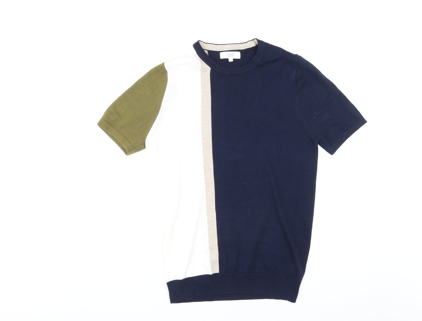 NEXT Mens Multicoloured Round Neck Cotton Pullover Jumper Size S Short Sleeve