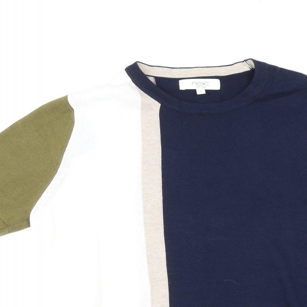 NEXT Mens Multicoloured Round Neck Cotton Pullover Jumper Size S Short Sleeve