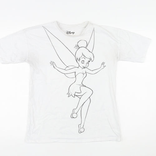 Disney Womens White Cotton Basic T-Shirt Size 8 Round Neck - Tinkerbell