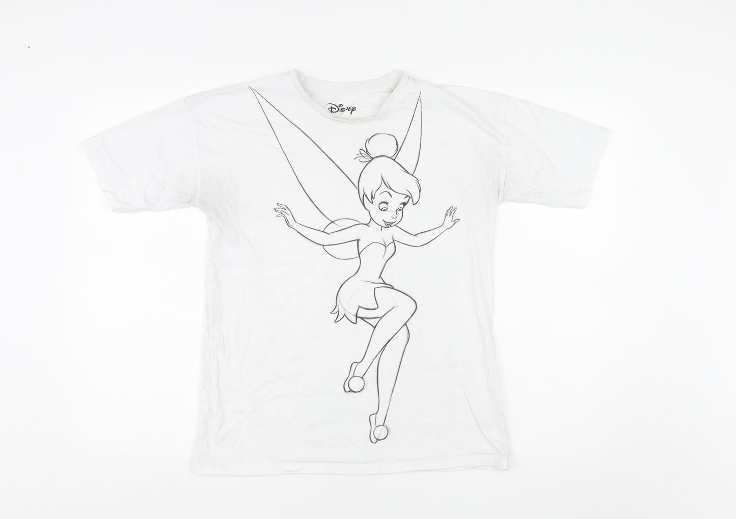 Disney Womens White Cotton Basic T-Shirt Size 8 Round Neck - Tinkerbell