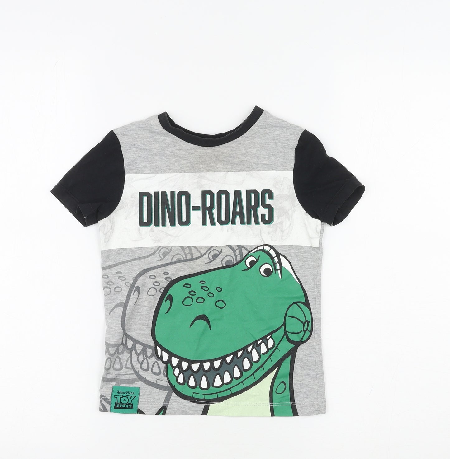 Disney Boys Multicoloured Polyester Basic T-Shirt Size 3-4 Years Crew Neck Pullover - Rex Toy Story Dino-Roars