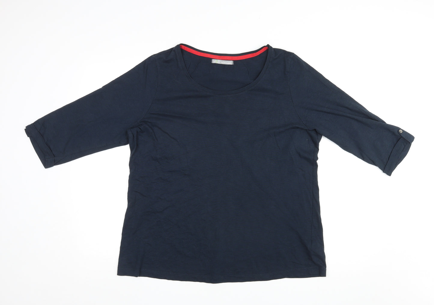 Marks and Spencer Womens Blue Cotton Basic T-Shirt Size 18 Round Neck