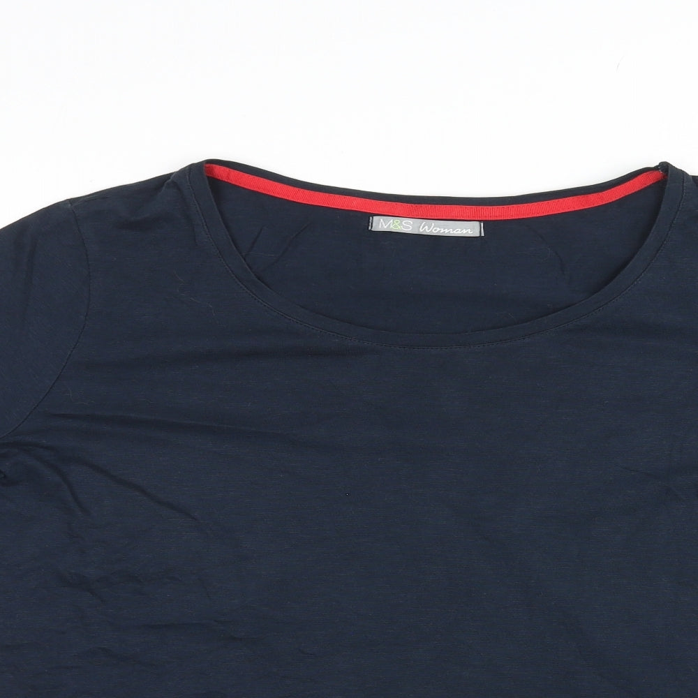 Marks and Spencer Womens Blue Cotton Basic T-Shirt Size 18 Round Neck