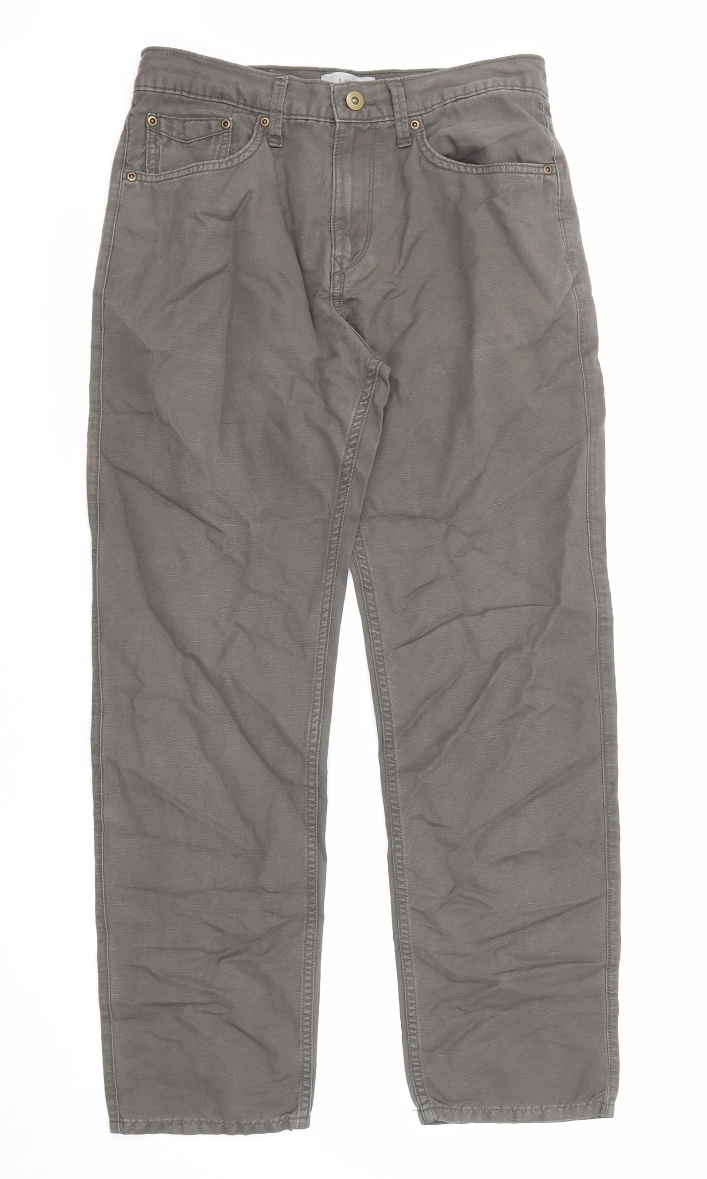 Marks and Spencer Mens Brown Cotton Trousers Size 30 in L31 in Regular Zip