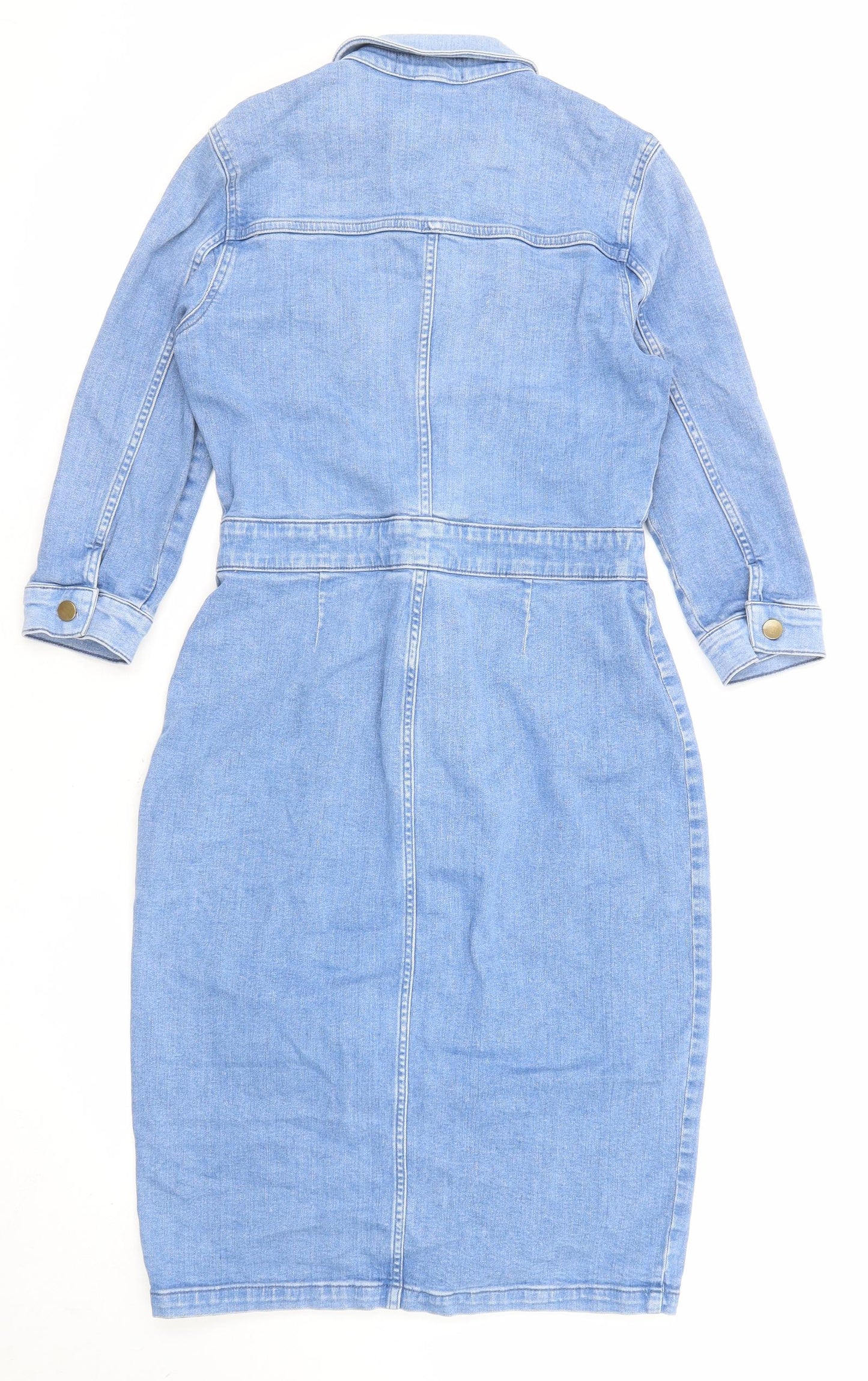 Sosandar Womens Blue Cotton Pencil Dress Size 10 Collared Button