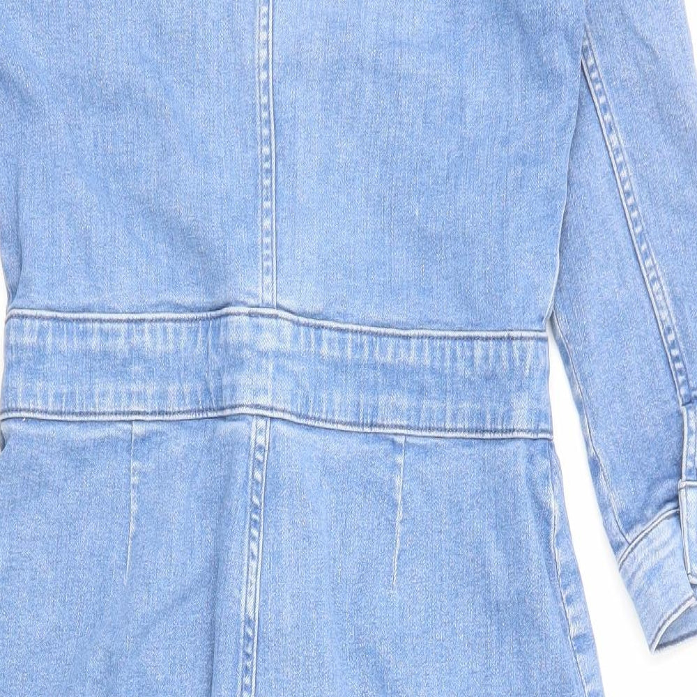 Sosandar Womens Blue Cotton Pencil Dress Size 10 Collared Button