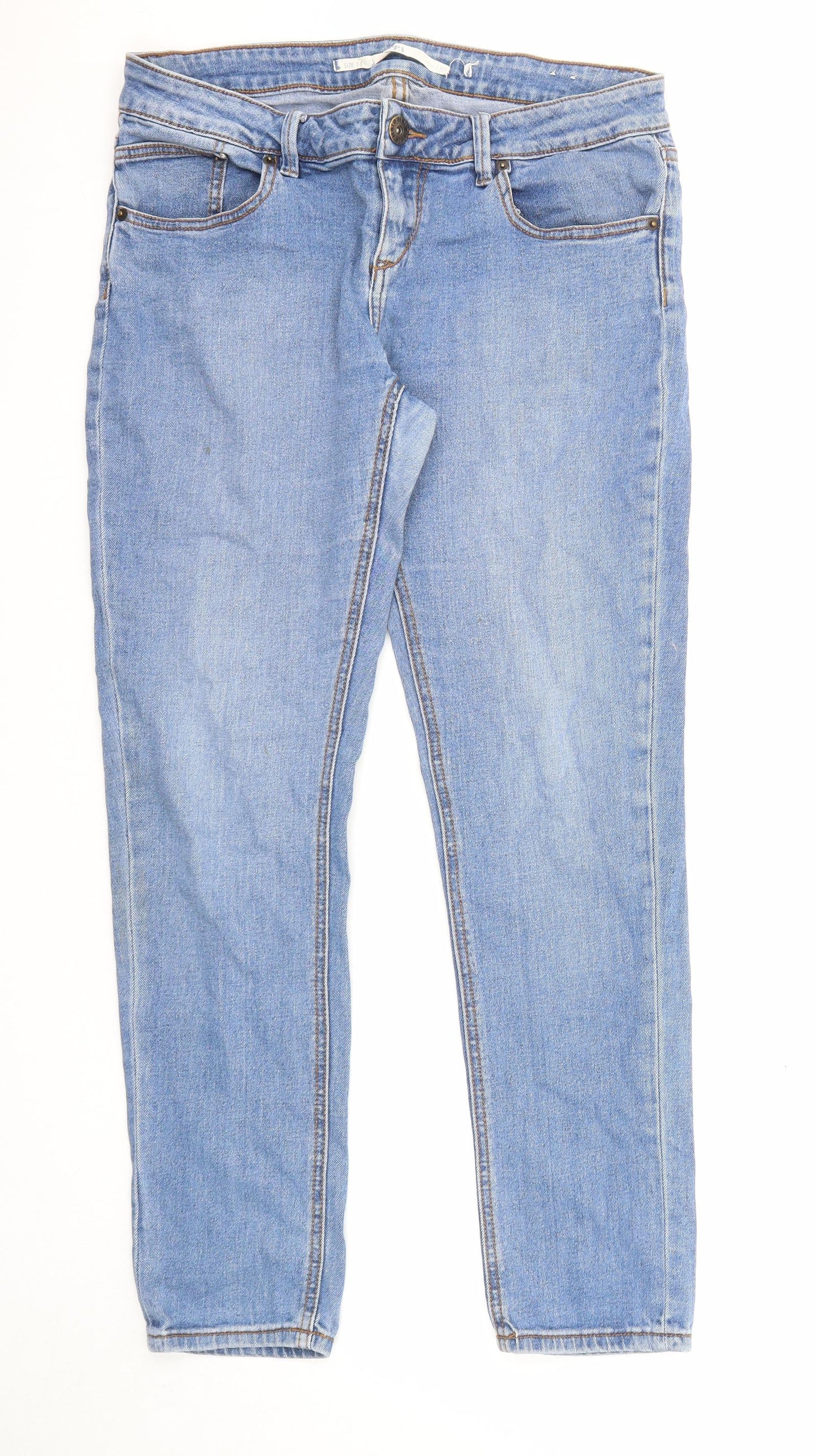 Topshop Womens Blue Cotton Straight Jeans Size 14 L27 in Regular Zip