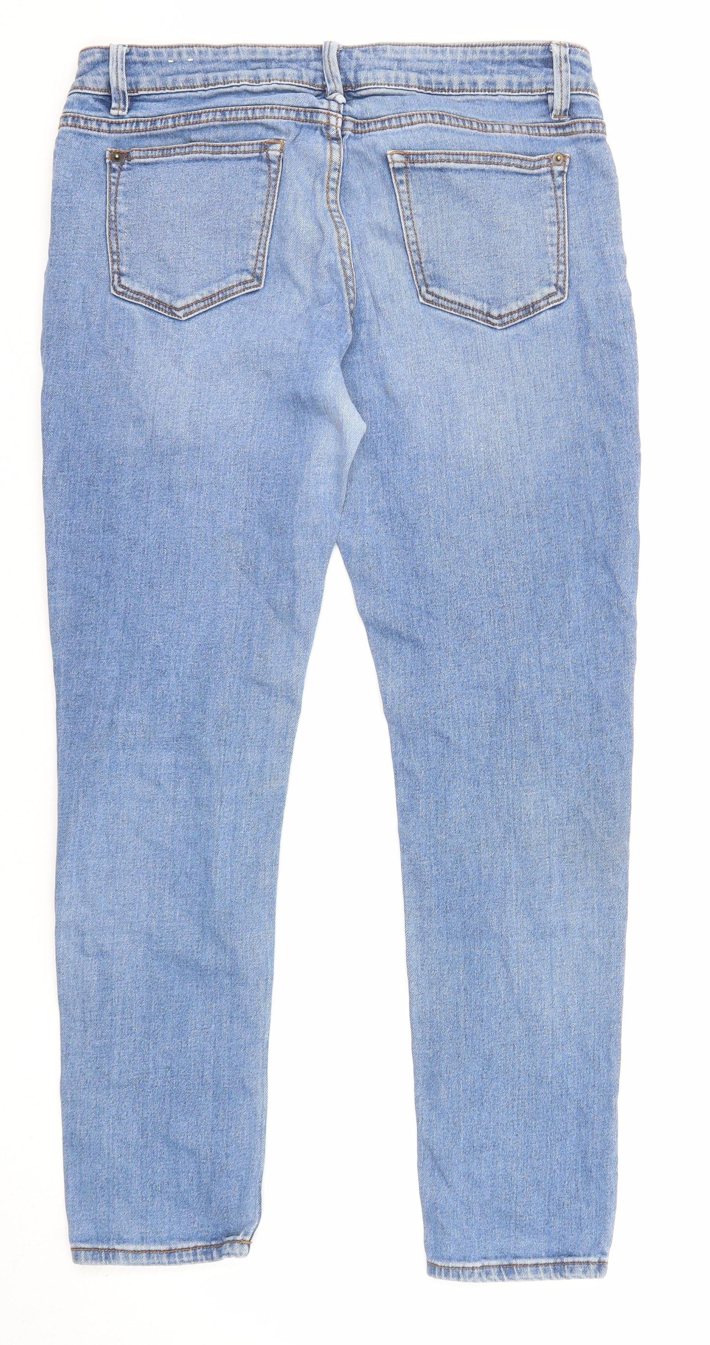 Topshop Womens Blue Cotton Straight Jeans Size 14 L27 in Regular Zip