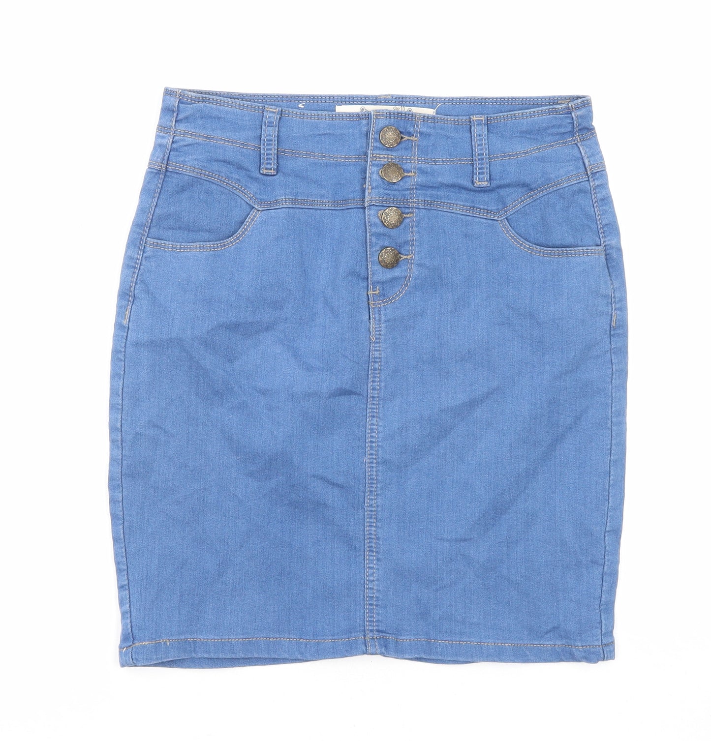 New Look Womens Blue Cotton A-Line Skirt Size 10 Button