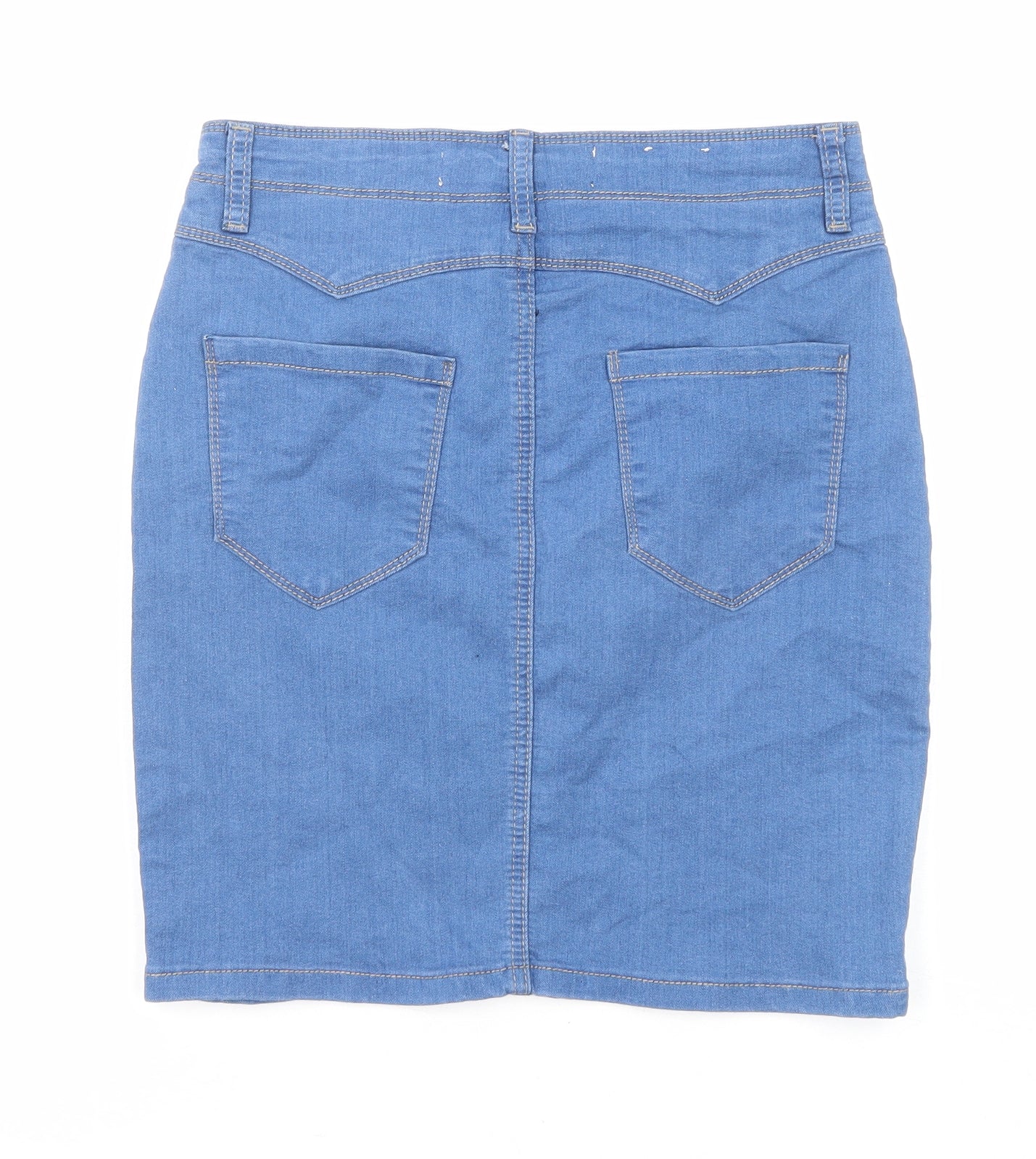 New Look Womens Blue Cotton A-Line Skirt Size 10 Button