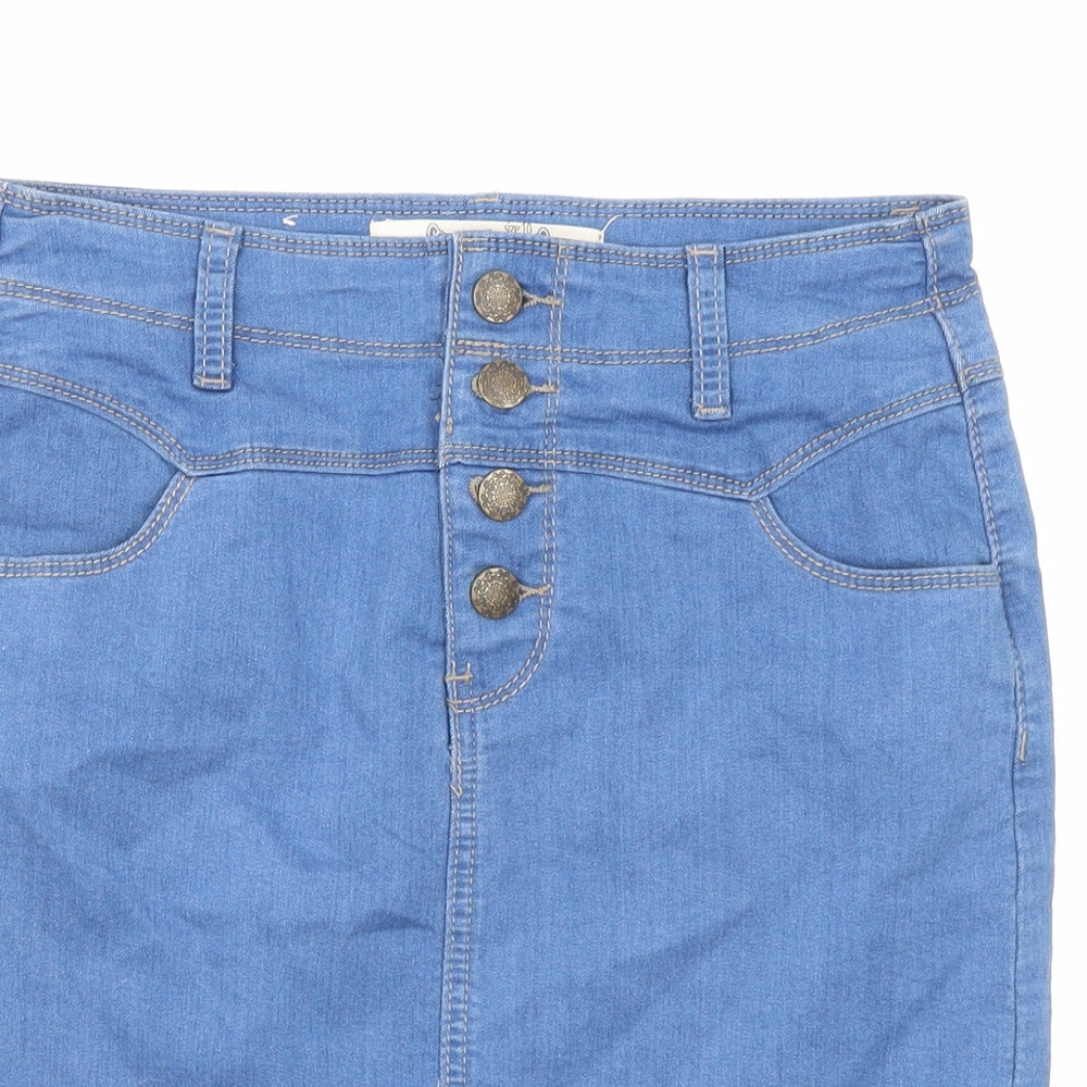 New Look Womens Blue Cotton A-Line Skirt Size 10 Button