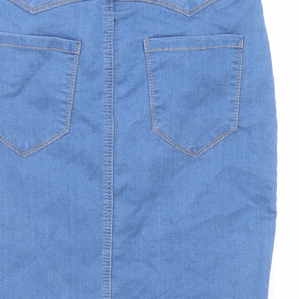 New Look Womens Blue Cotton A-Line Skirt Size 10 Button