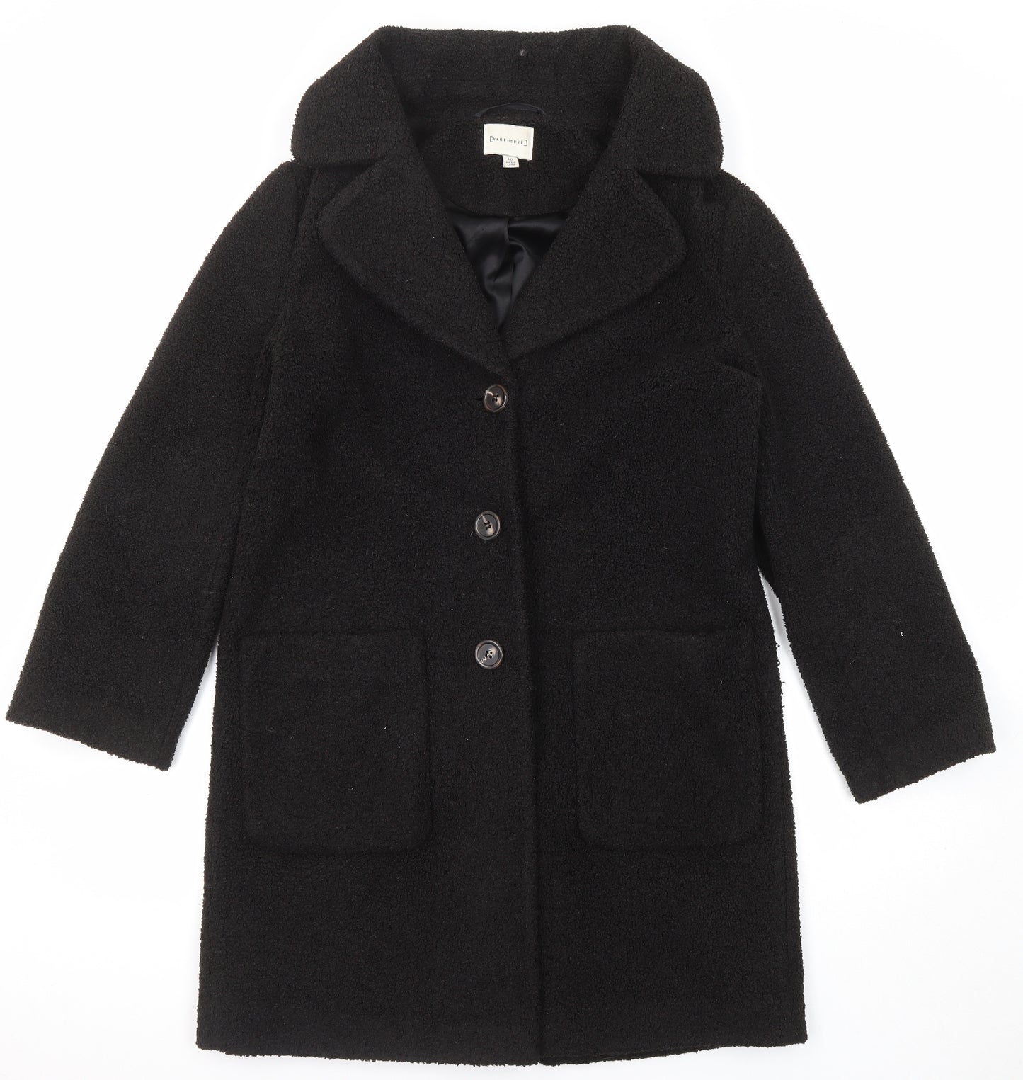 Warehouse Womens Black Overcoat Coat Size 10 Button