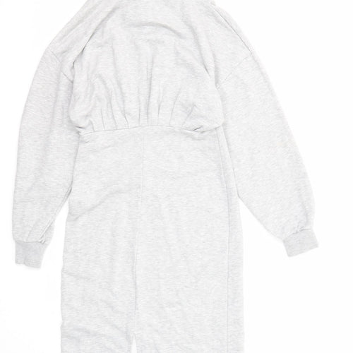 Topshop Womens Grey Cotton Jumper Dress Size 10 Crew Neck Pullover