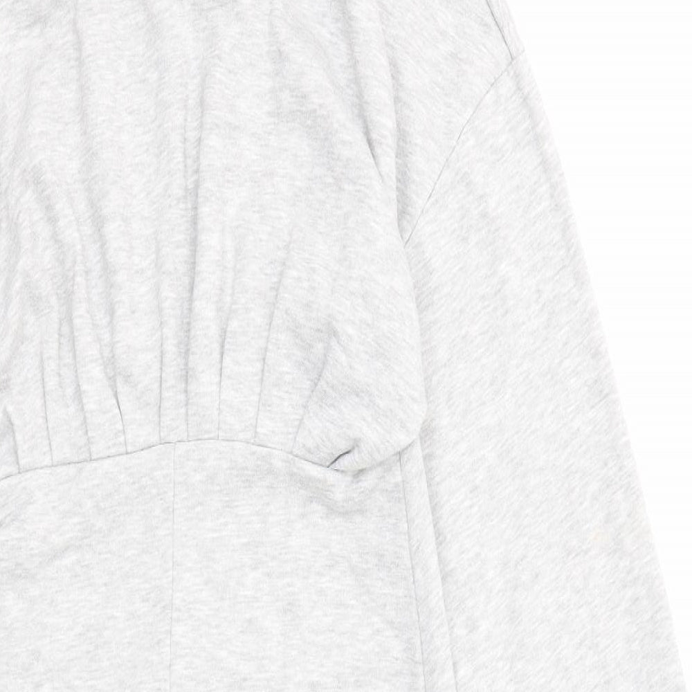 Topshop Womens Grey Cotton Jumper Dress Size 10 Crew Neck Pullover
