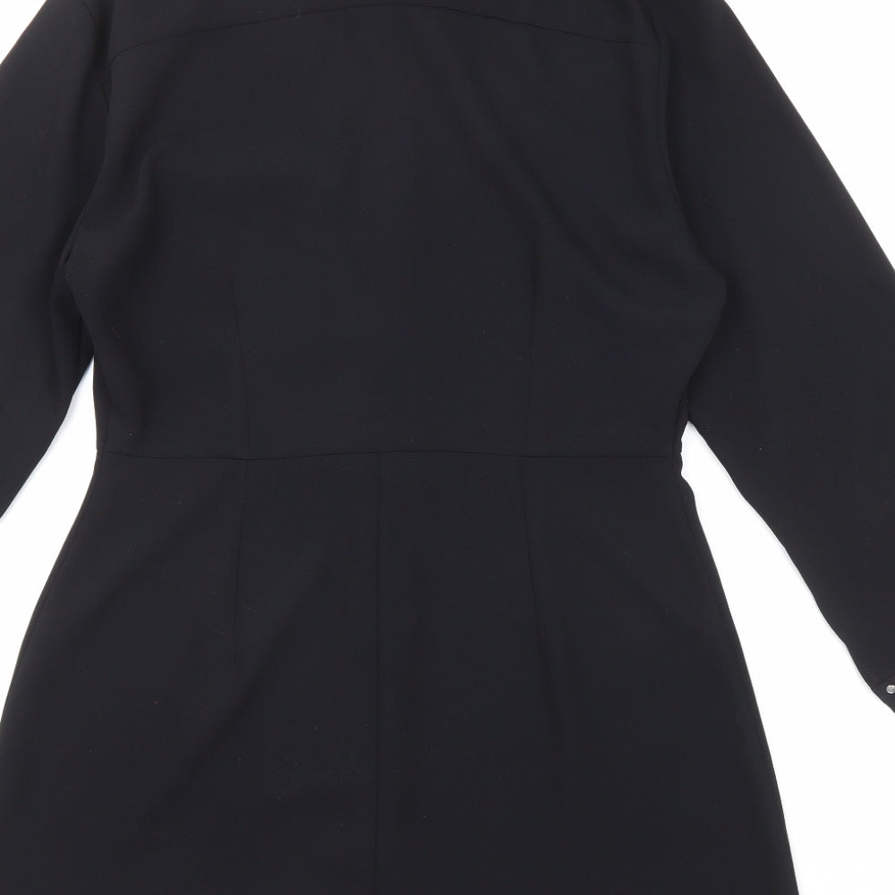 Zara Womens Black Polyester Shirt Dress Size M Collared Button