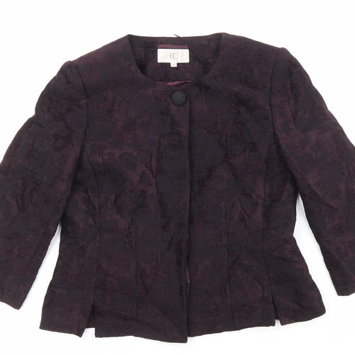 CC Womens Purple Geometric Jacket Blazer Size 10 Button