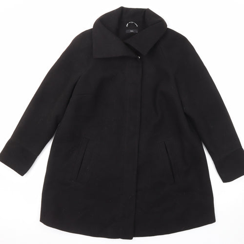 M&Co Womens Black Overcoat Coat Size 14 Button