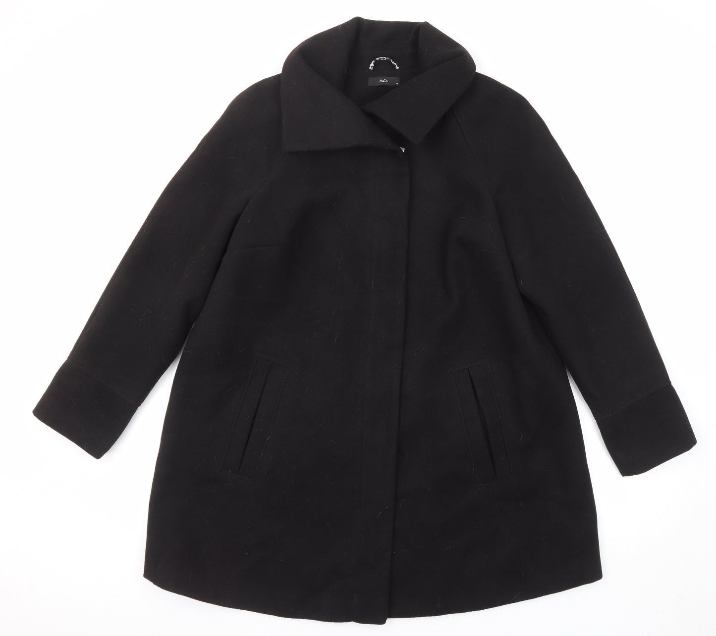 M&Co Womens Black Overcoat Coat Size 14 Button