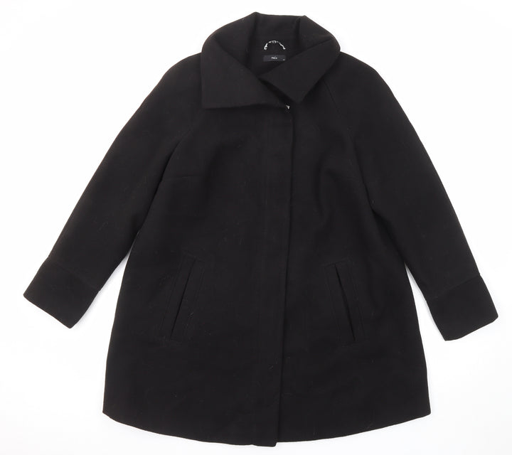 M&Co Womens Black Overcoat Coat Size 14 Button