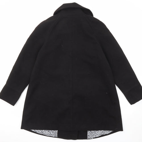 M&Co Womens Black Overcoat Coat Size 14 Button