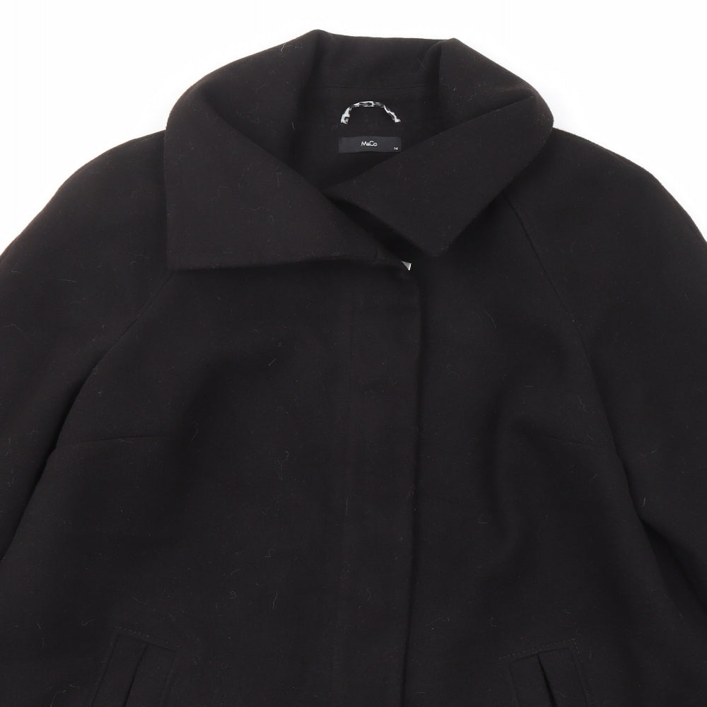 M&Co Womens Black Overcoat Coat Size 14 Button