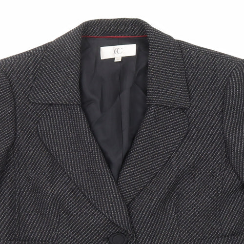 CC Womens Black Geometric Jacket Blazer Size 14 Button