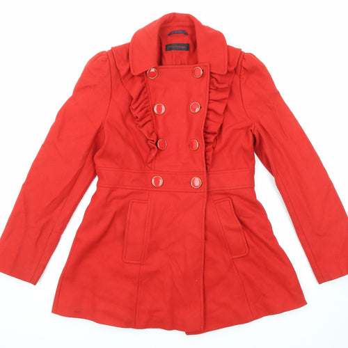 Miss Selfridge Womens Red Overcoat Coat Size 12 Button - Ruffle Detail