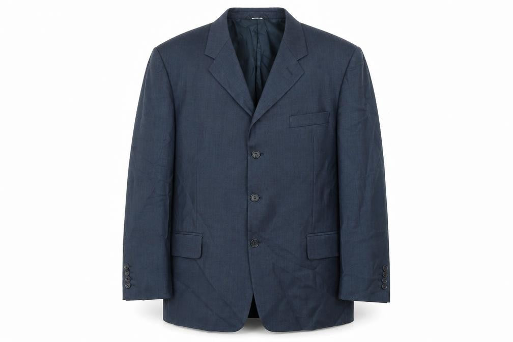 Front view of Nino Bertini men’s blue wool jacket suit jacket, size 46, regular