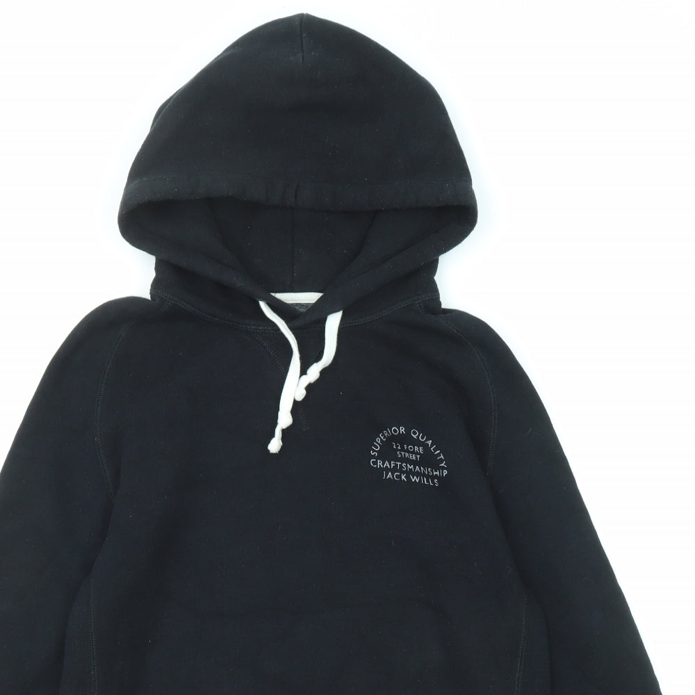 Jack Wills Mens Black Cotton Pullover Hoodie Size XS