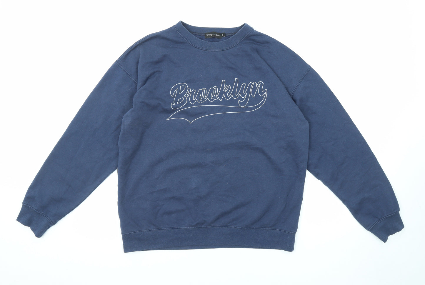 PRETTYLITTLETHING Womens Blue Cotton Pullover Sweatshirt Size S Pullover - Brooklyn