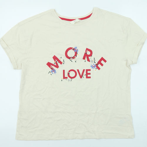 Marks and Spencer Womens Beige Cotton Basic T-Shirt Size M Round Neck - More Love Rolled Sleeve
