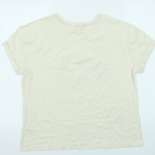 Marks and Spencer Womens Beige Cotton Basic T-Shirt Size M Round Neck - More Love Rolled Sleeve