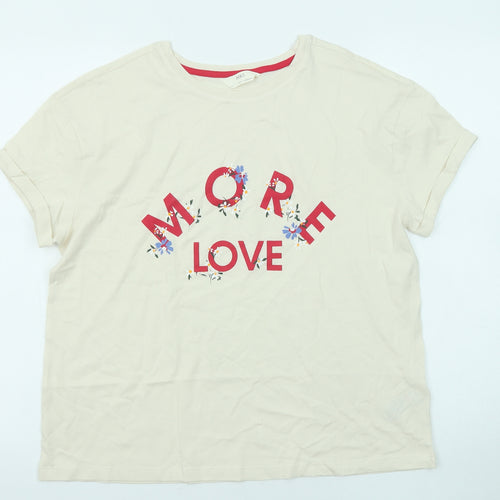 Marks and Spencer Womens Beige Cotton Basic T-Shirt Size M Round Neck - More Love Rolled Sleeve
