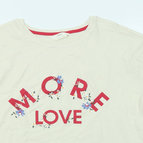 Marks and Spencer Womens Beige Cotton Basic T-Shirt Size M Round Neck - More Love Rolled Sleeve