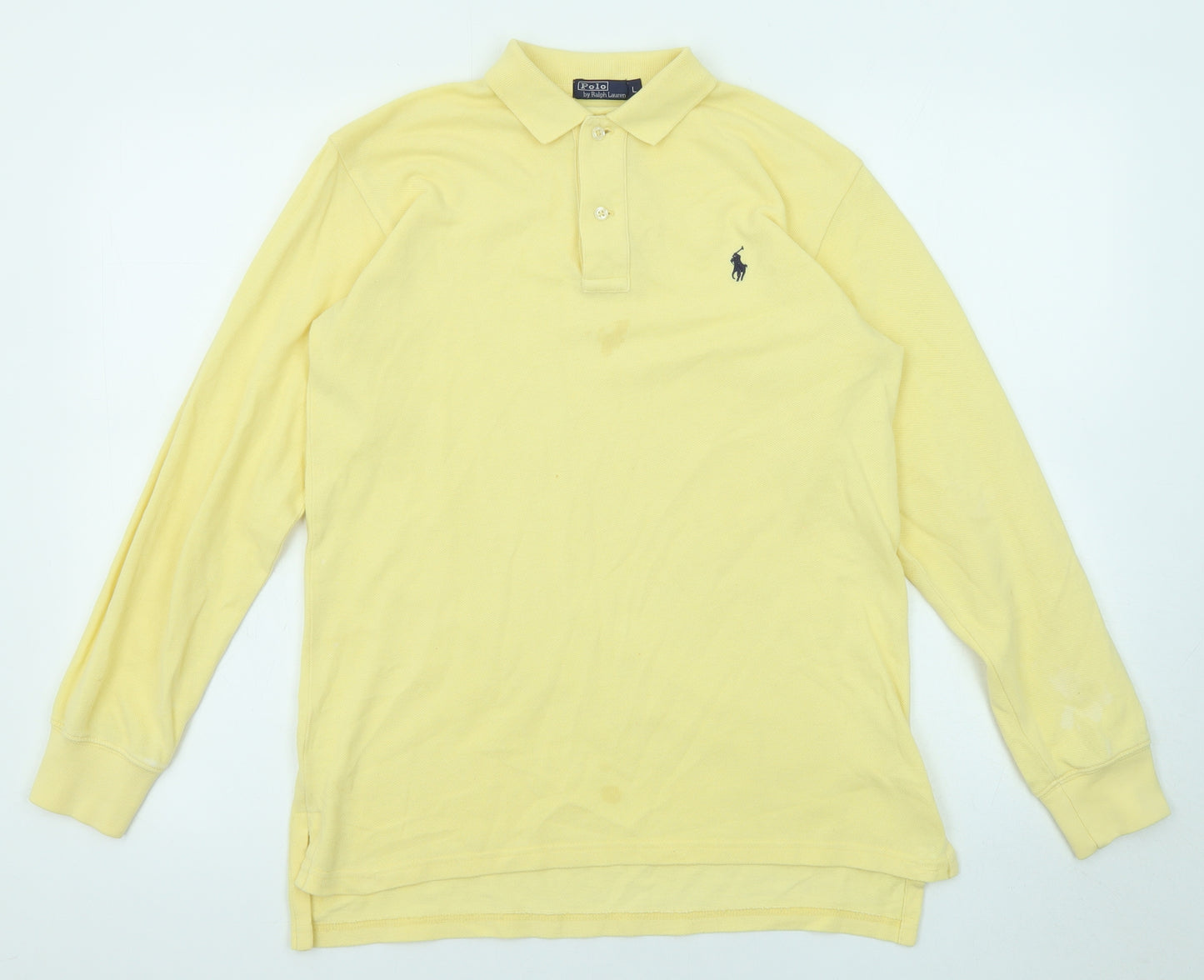 Ralph Lauren Mens Yellow Cotton Polo Size L Collared Button