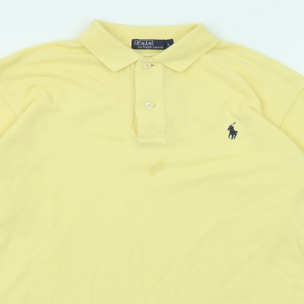 Ralph Lauren Mens Yellow Cotton Polo Size L Collared Button